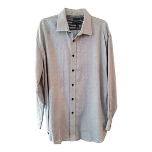 Jhane Barnes Gray Geometric Pattern Slim Fit Button Down Dress Shirt - Size 17.5